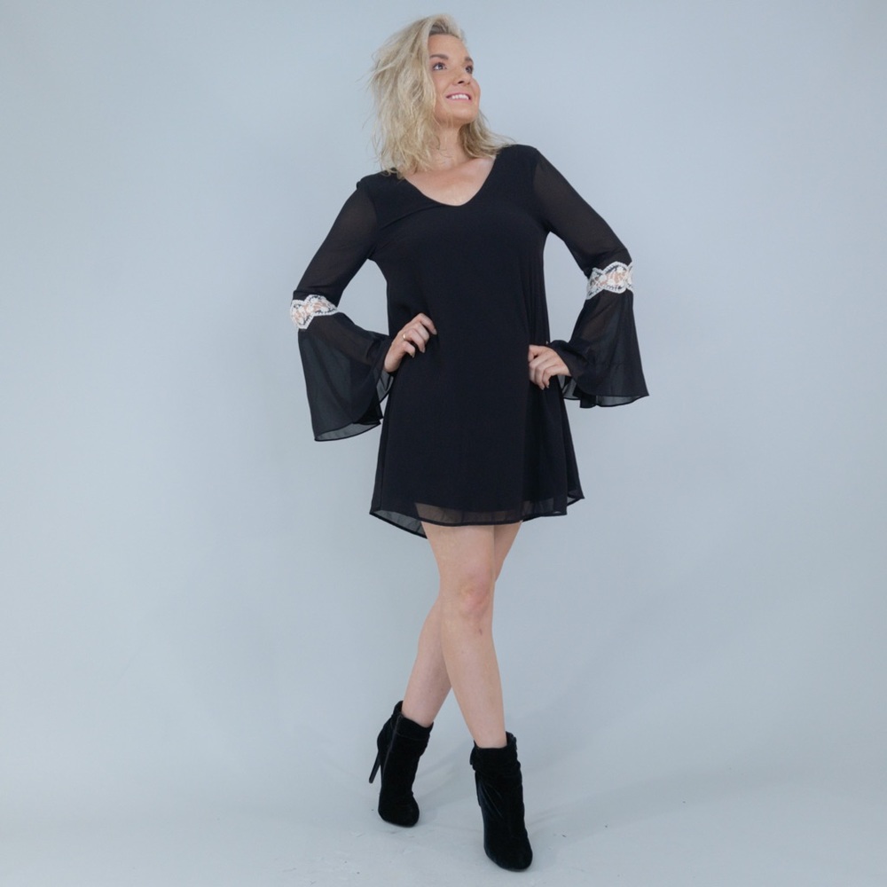 Black Long Sleeve Flirty Party Dress - Picture 3 of 15